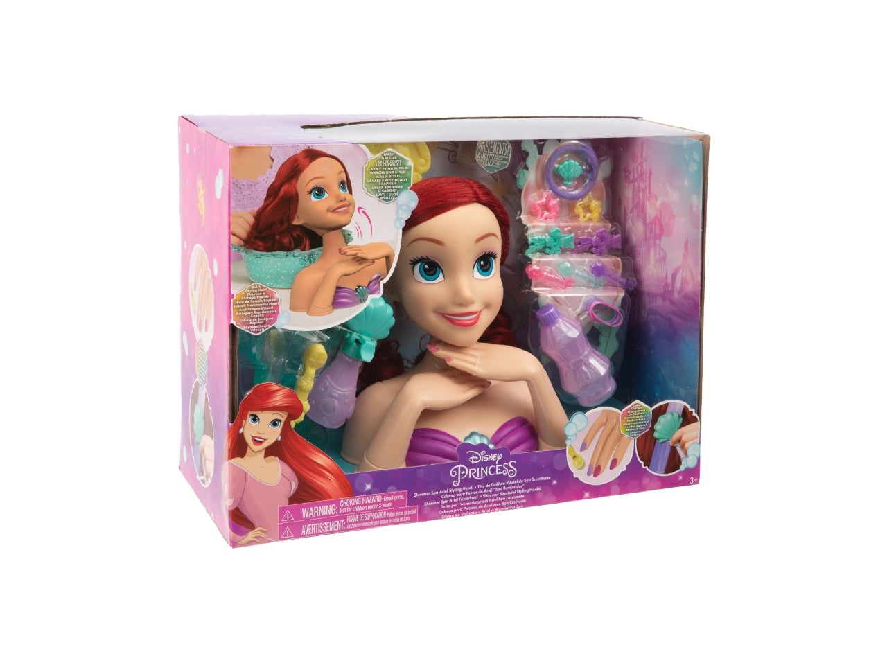 Grandi giochi testa di ariel da 20cm con collo articolato e 20 accessori per creare acconciature