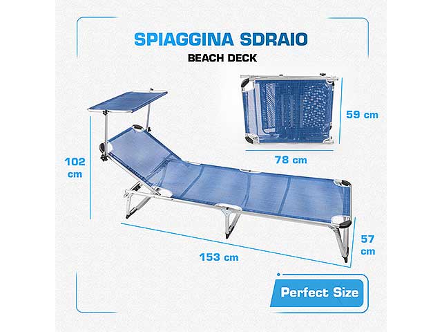 lettino prendi sole in alluminio 186x61x34cm