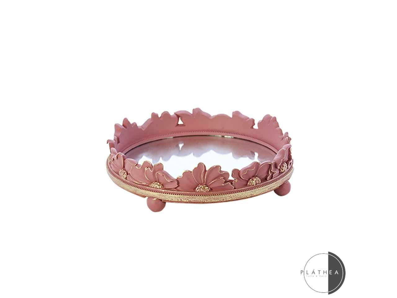 Vassoio rosa d.25x7cm con specchio in resina