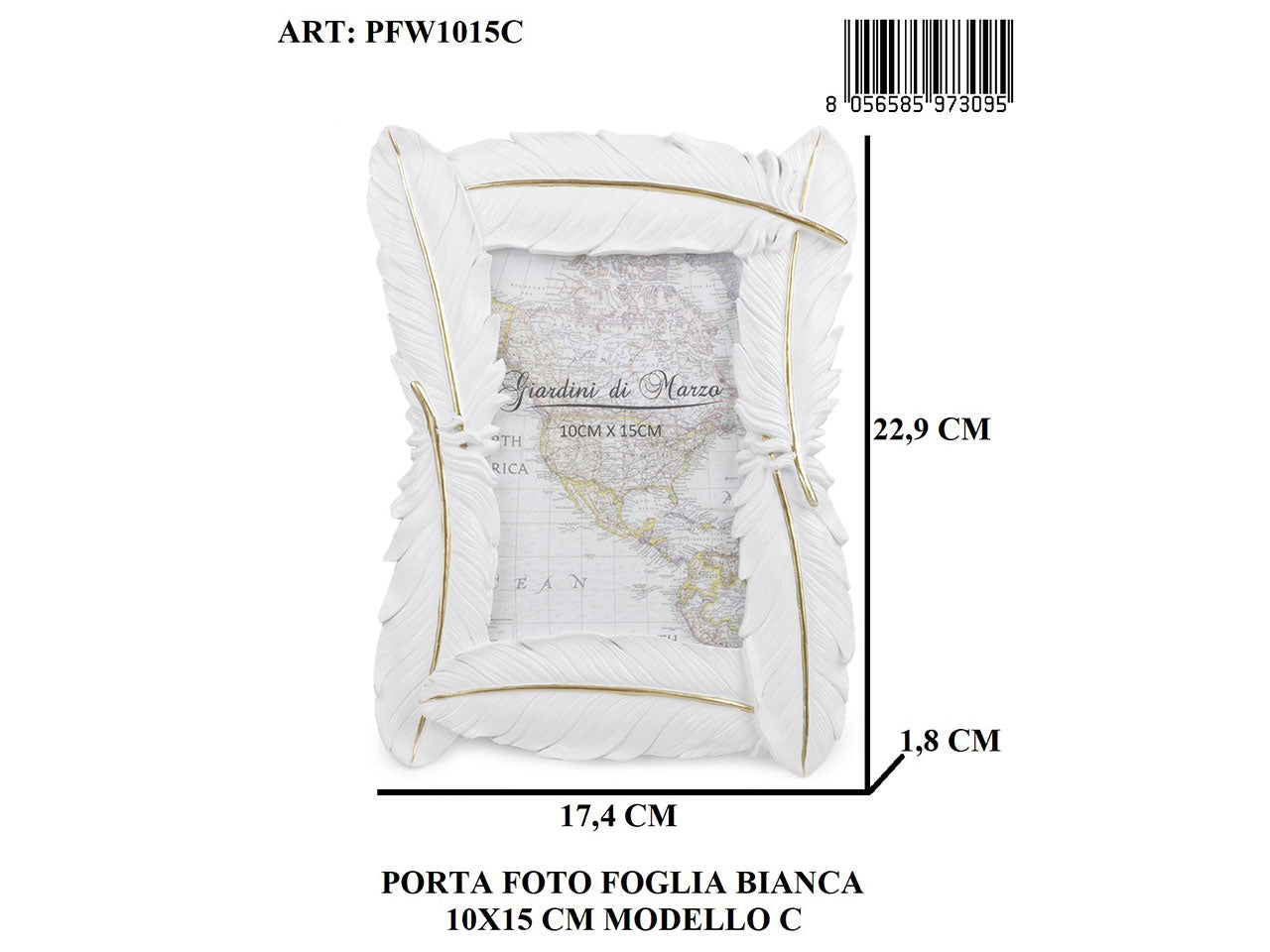 Linea foglia bianca portafoto 10x15cm pfw1015c