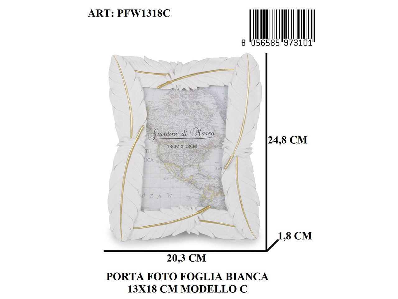 Linea foglia bianca portafoto 13x18cm pfw1318c