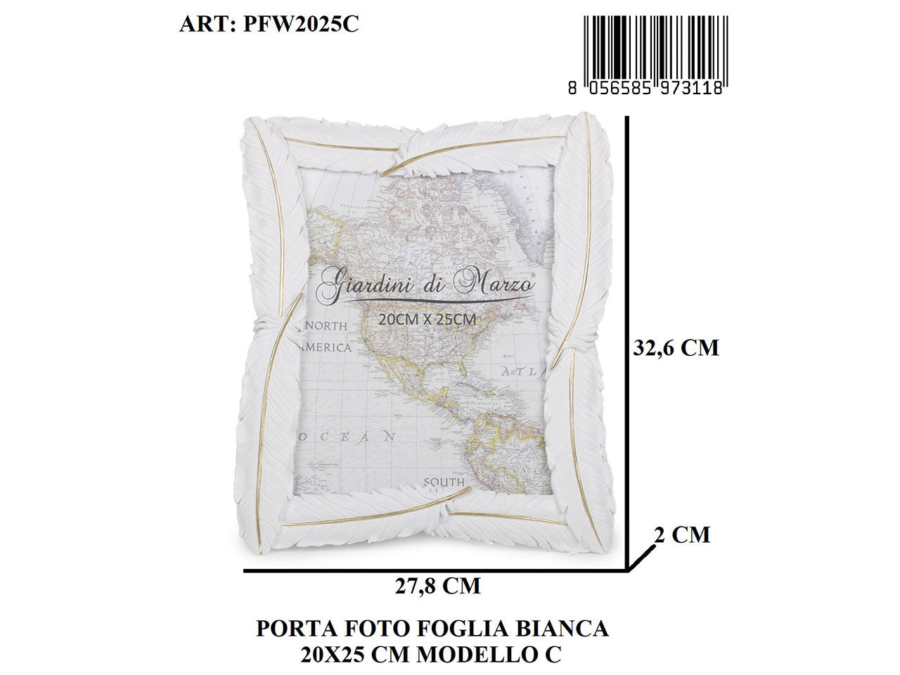Linea foglia bianca portafoto 20x25cm pfw2025c