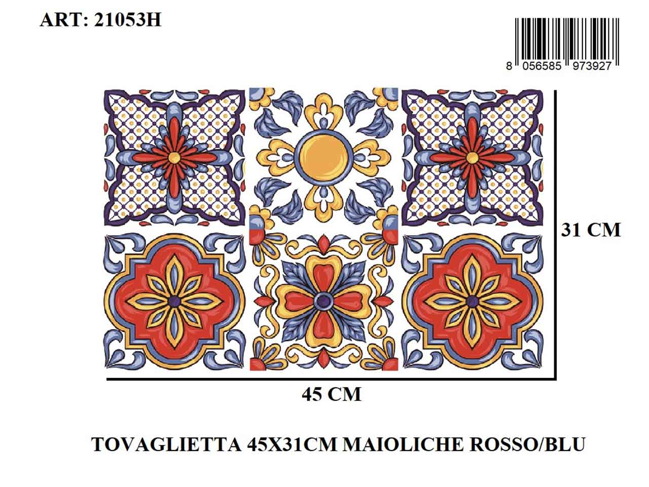 tovaglietta 45x31 maioliche rosso/blu 21053h