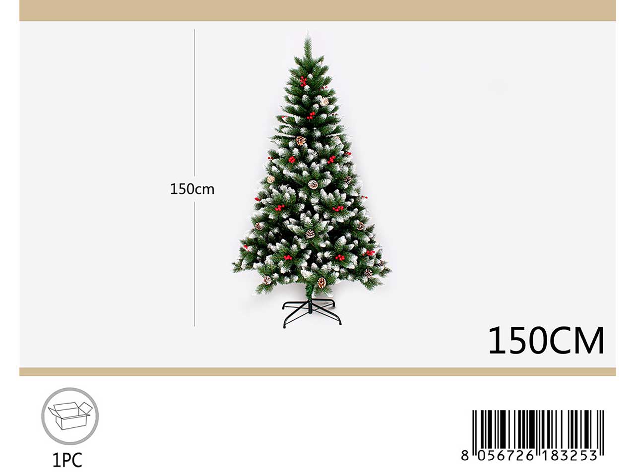 Albero di natale innevato con pigne 150cm 362 rami