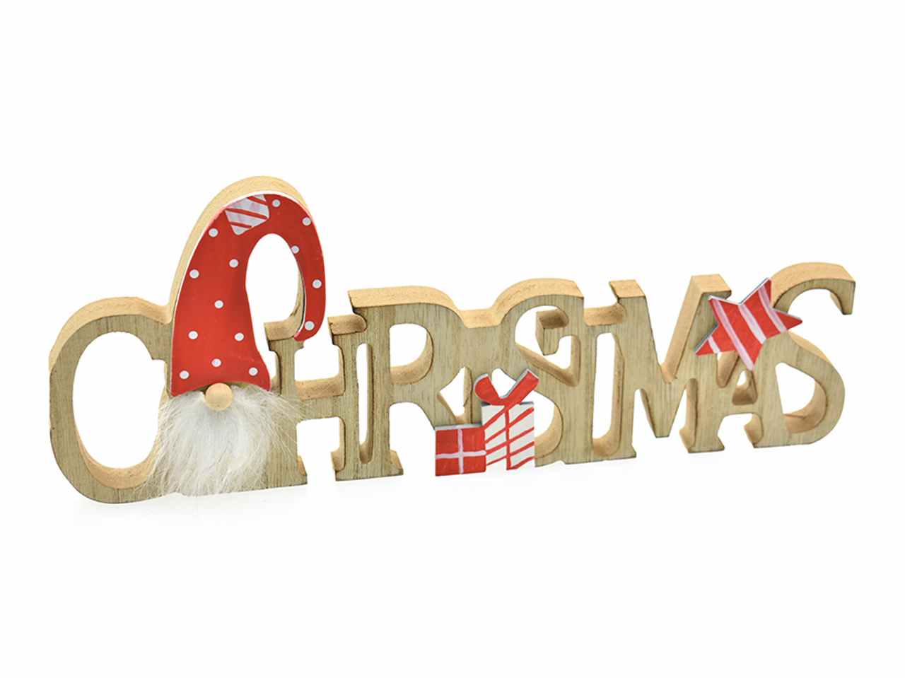 Scritta natalizia christmas 29x11,5cm naturale/rosso