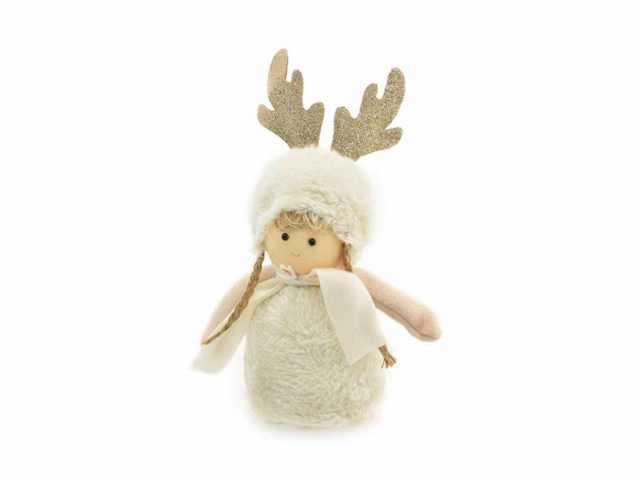Bambolina cappello renna 15cm bianco