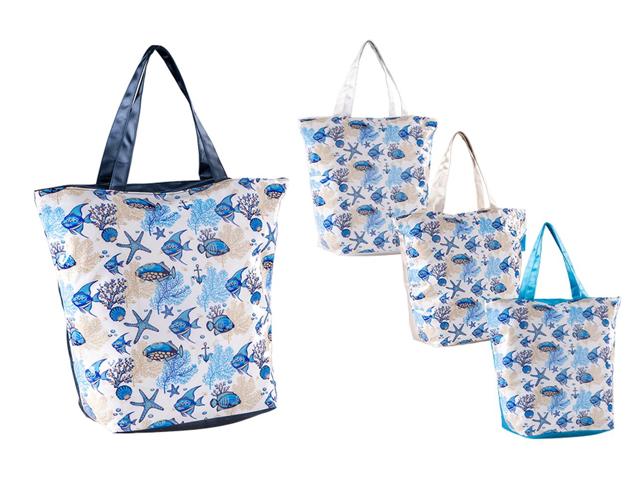 Borsa mare 54x45x22cm decoro pesci in 4 assortimenti