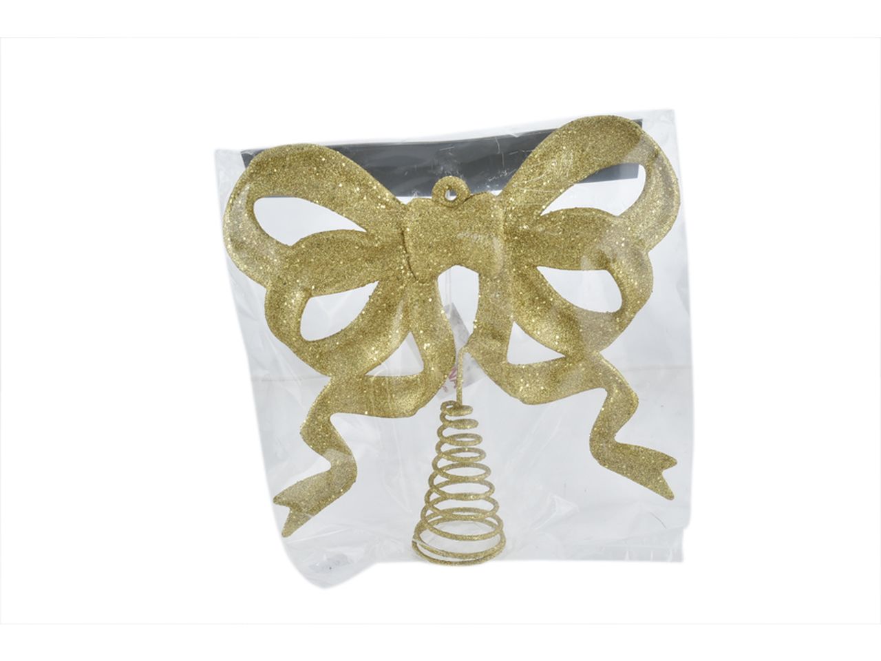 Puntale natalizio fiocco misura 28cm colore oro glitter