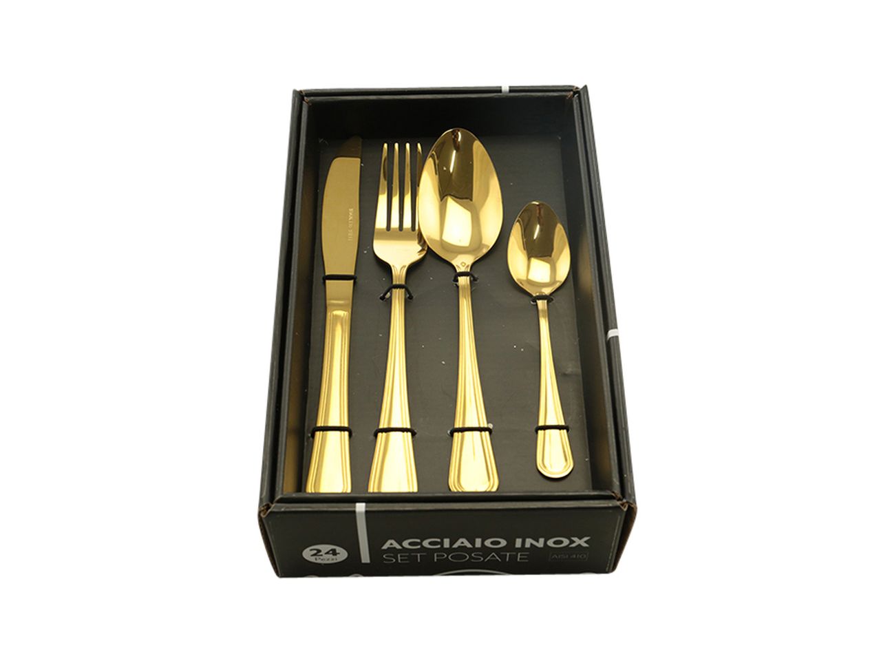Posate in acciaio - la confezione comprende 24 posate colore oro