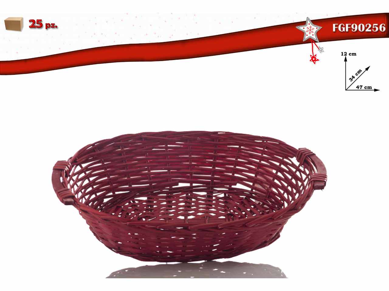 Cesto ovale in vimini rosso 47x34x12cm