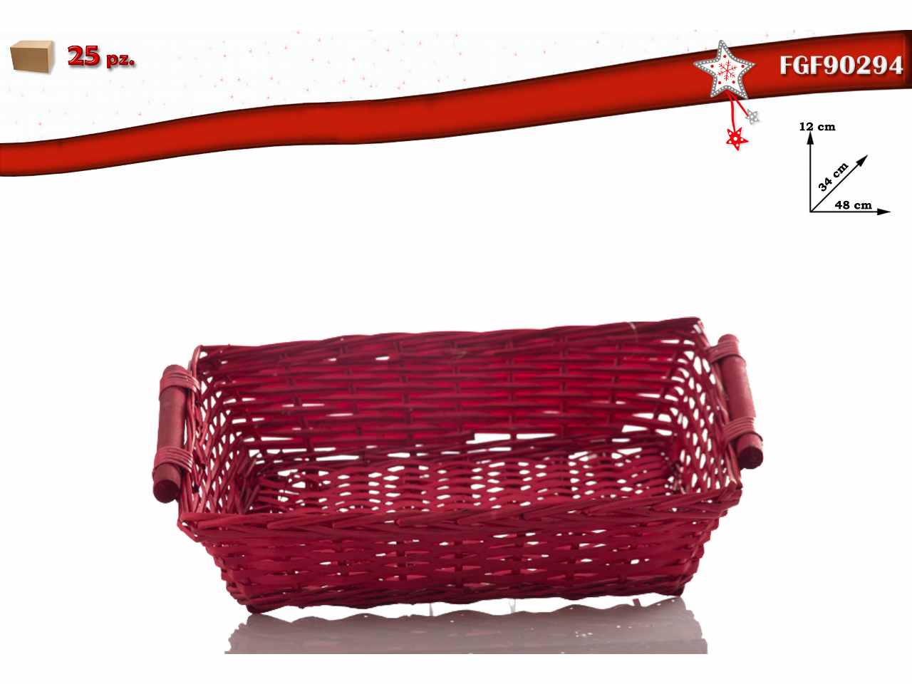 Cesto rettangolare in vimini rosso 48x