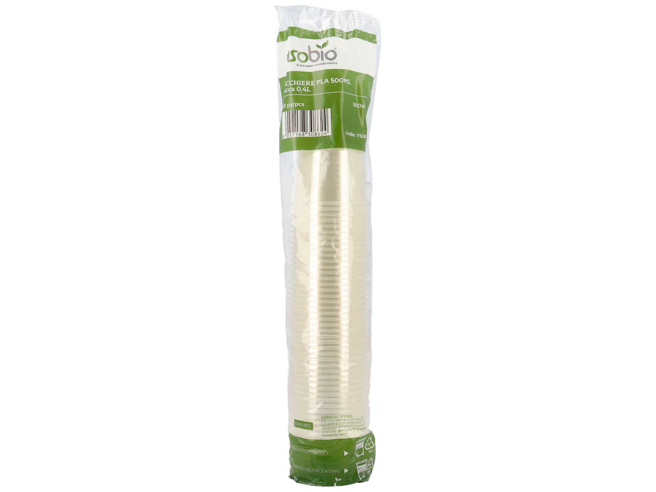 Bicchieri di PLA biodegradabile trasparente 500ml tacca 0,4l - confezione da 50 bicchieri