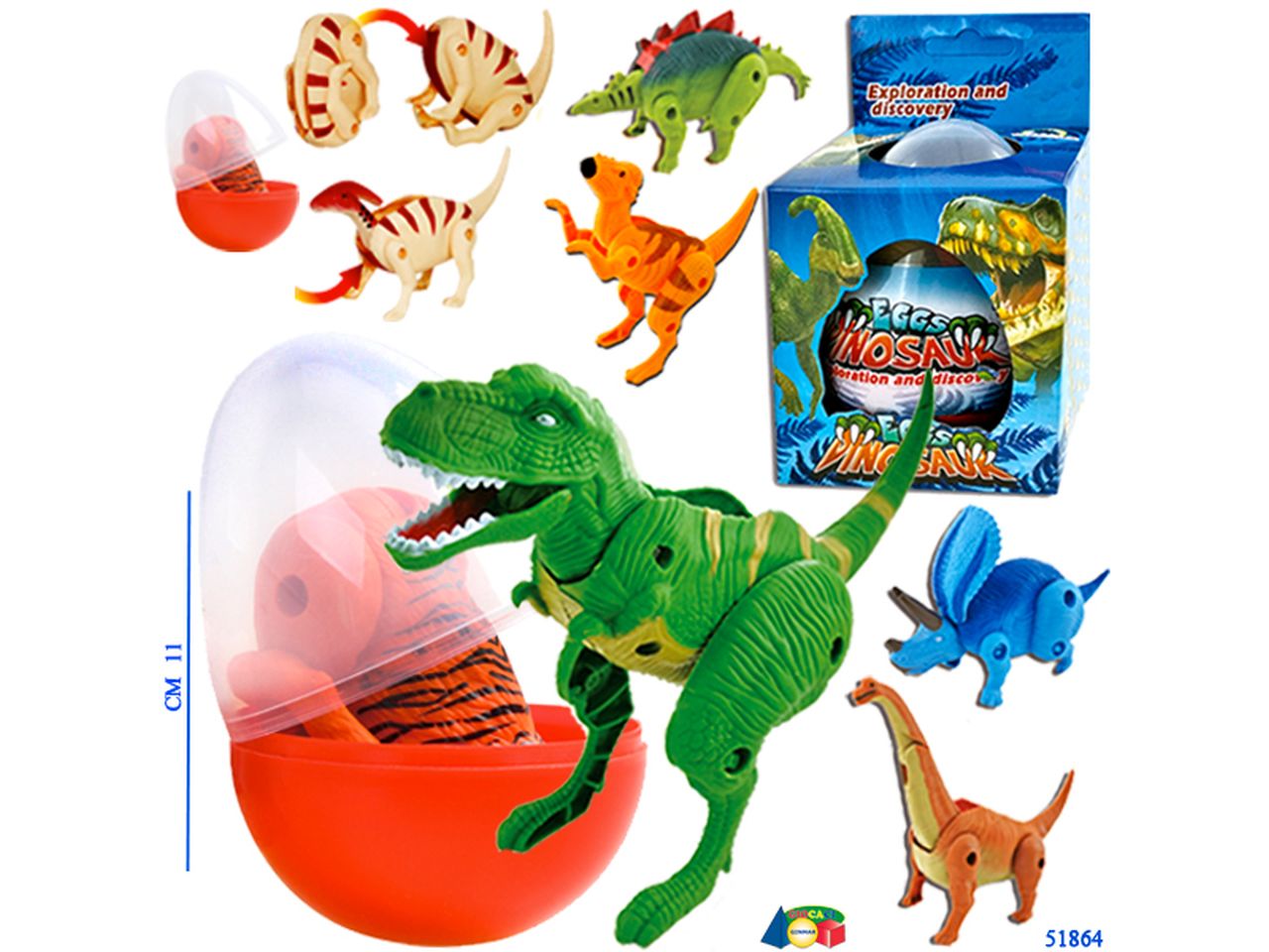 Uovo trasparente con dino arti snodati modelli assortiti