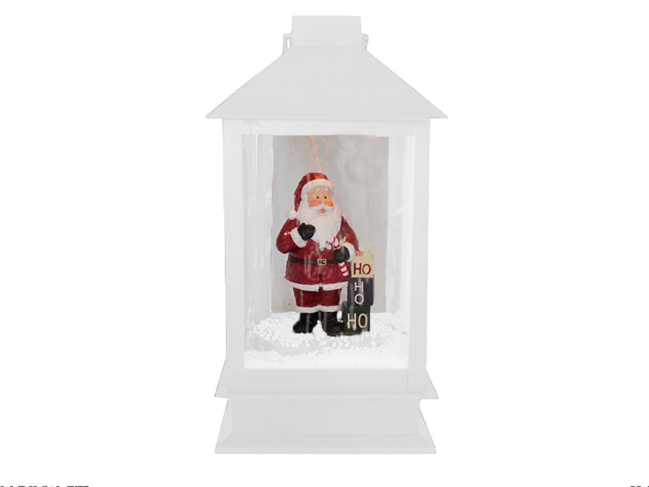 Lanterna colore bianco con babbo natale misura 15x15x32cm con luci movimento e musica