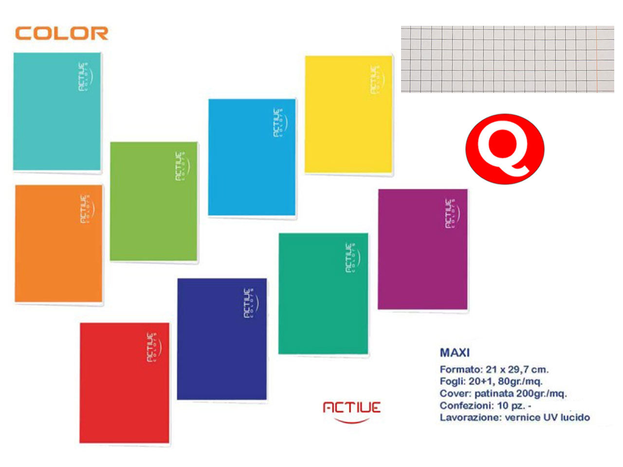 quaderni maxi active rigatura q color - confezione da 10 quaderni