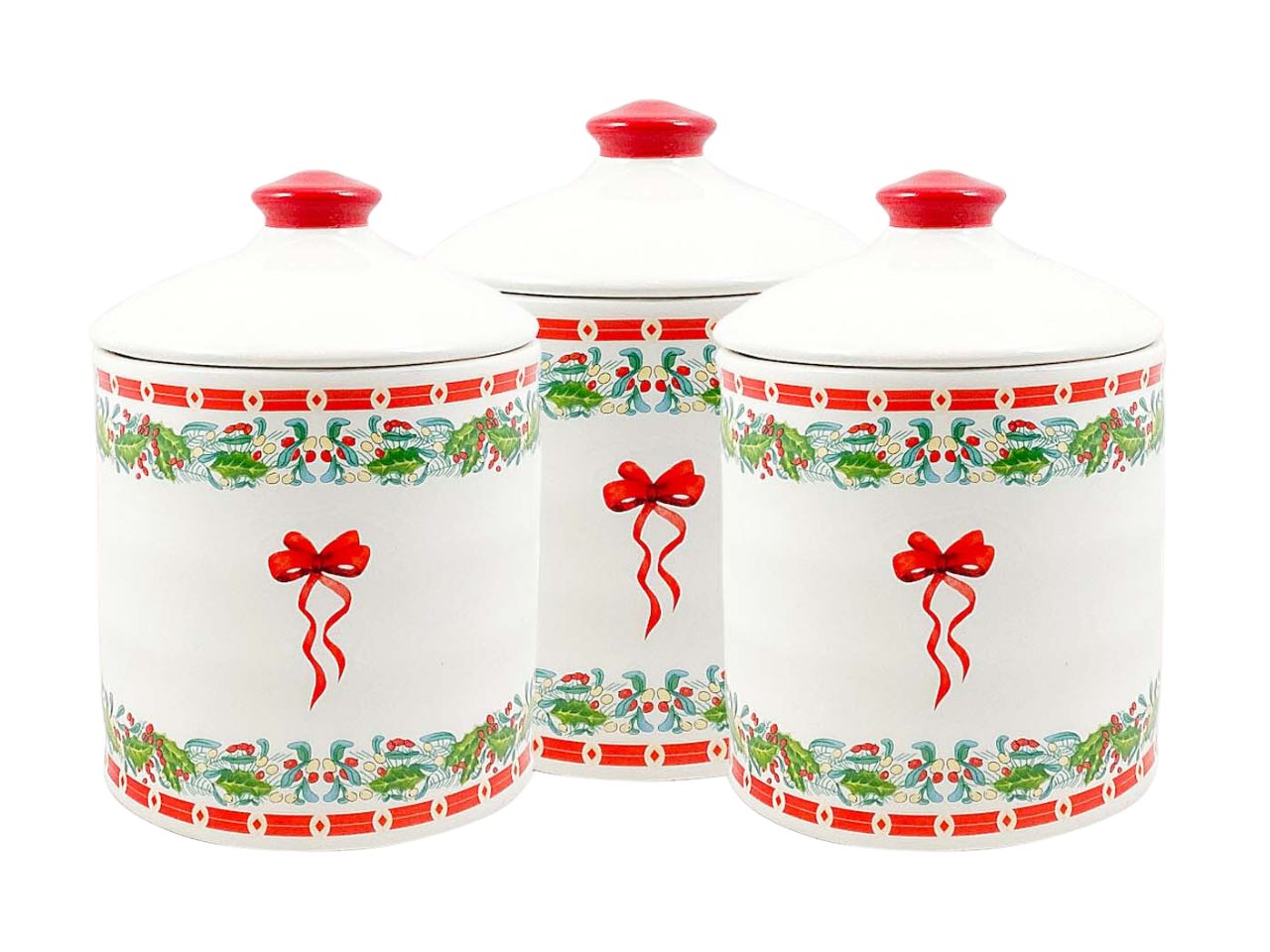 Barattoli natalizi in ceramica misura d.11xh.14cm - la confezione comprende 3 barattoli
