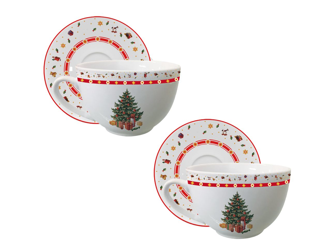 Tazza con piatto linea christmas tree - la confezione comprende 2 tazze e 2 piatti