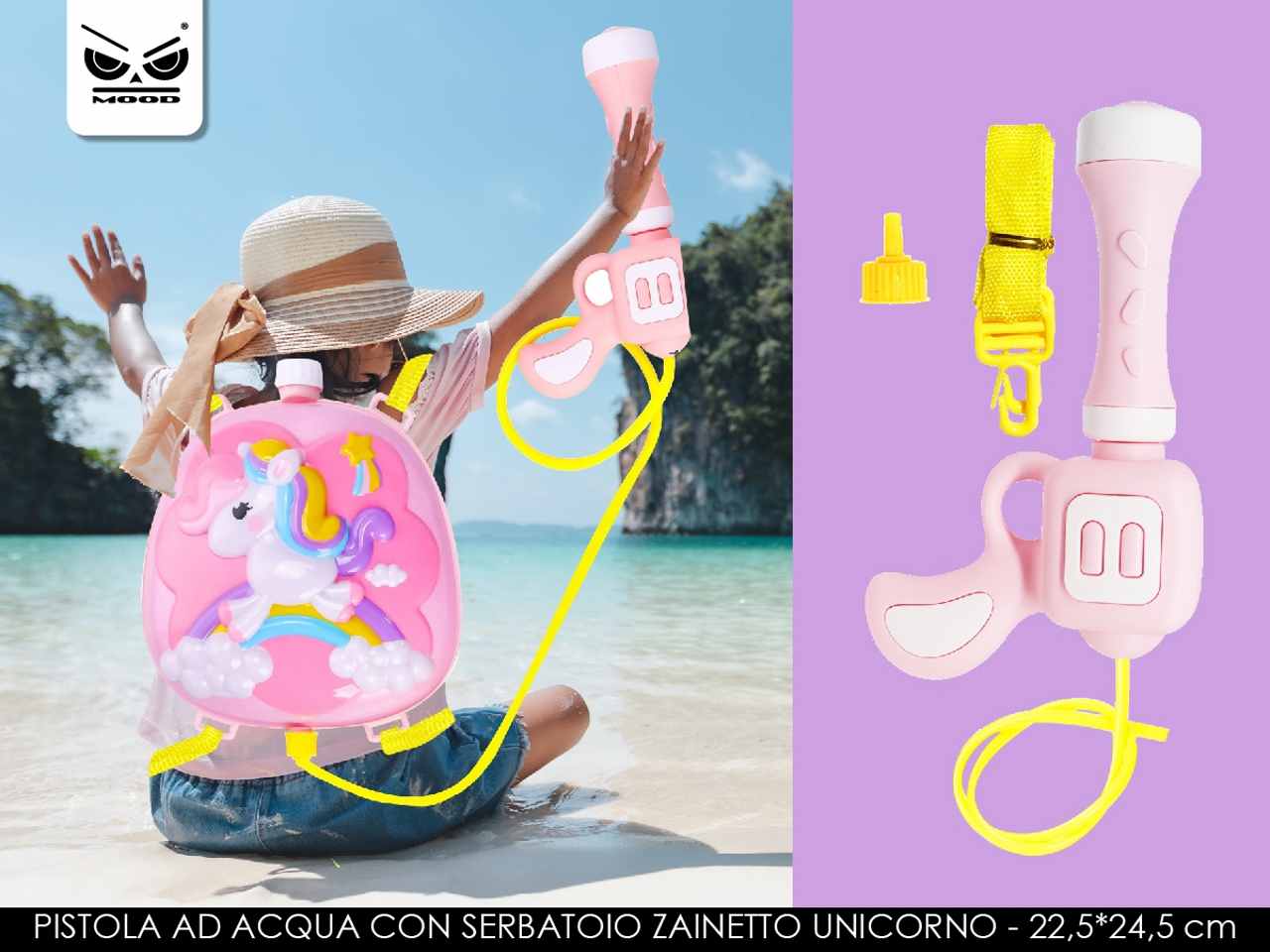 Pistola ad acqua con serbatoio zainetto unicorno