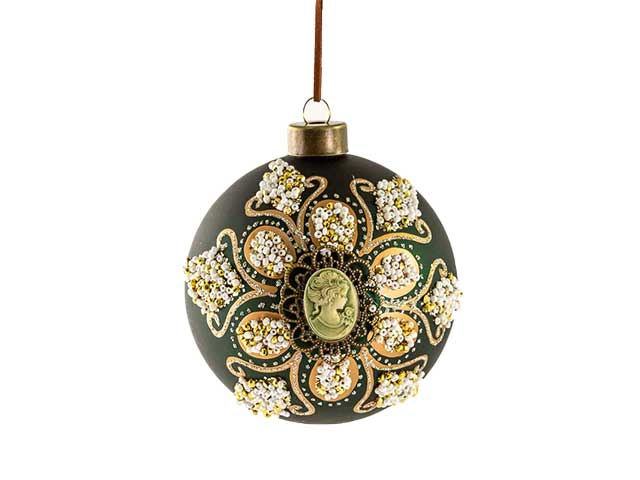palline natalizie decorazione cameo verde in vetro diametro 12cm