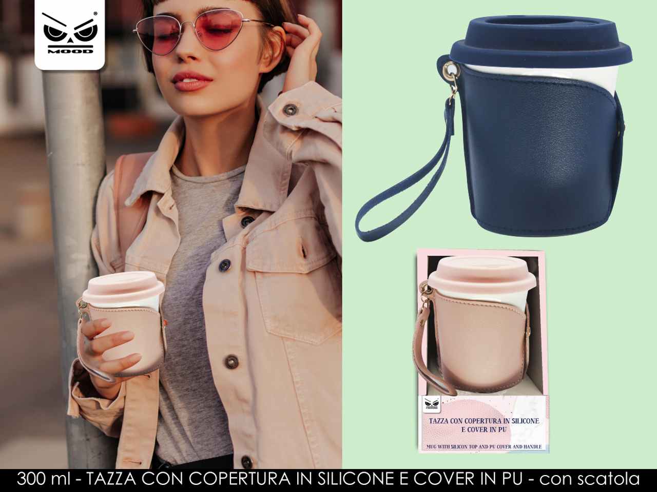 Tazza con copertura in silicone e cover in pu