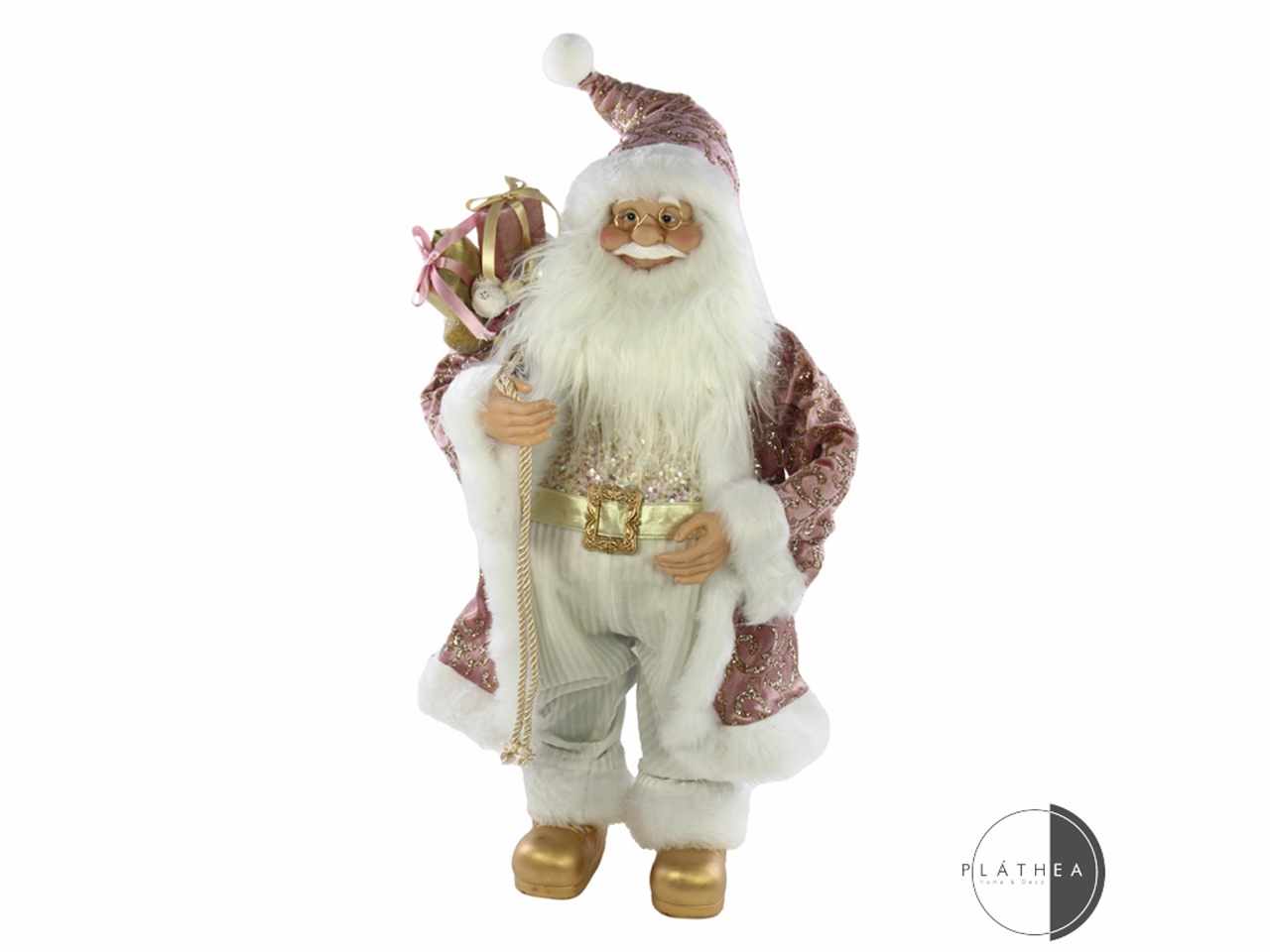 Babbo natale rosa/bianco h.62cm in poliestere