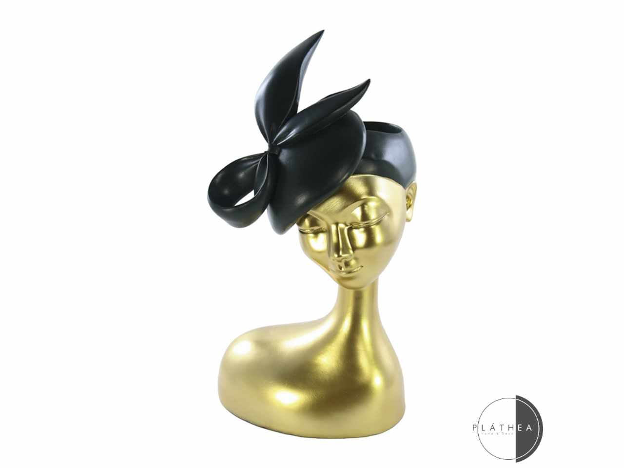 Busto portavaso verde/ oro 16x14x30cm in resina