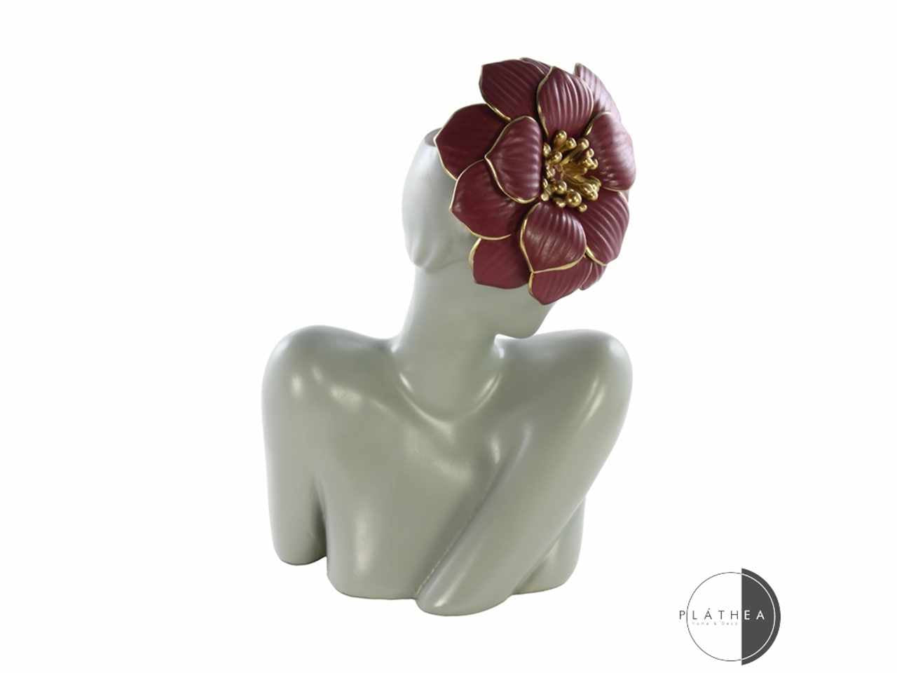 Busto fiore burgundy portavaso 21x13x30cm in resina