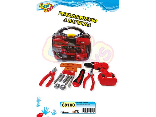 Valigetta con attrezzi e trapano a batteria