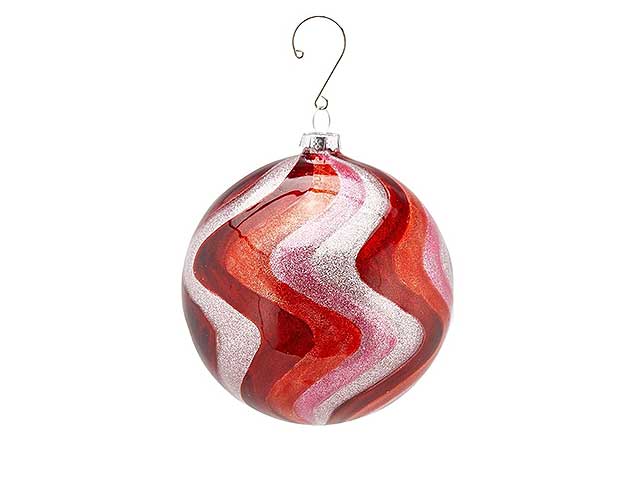Palline natalizie zigzag burgundy in vetro diametro 12cm