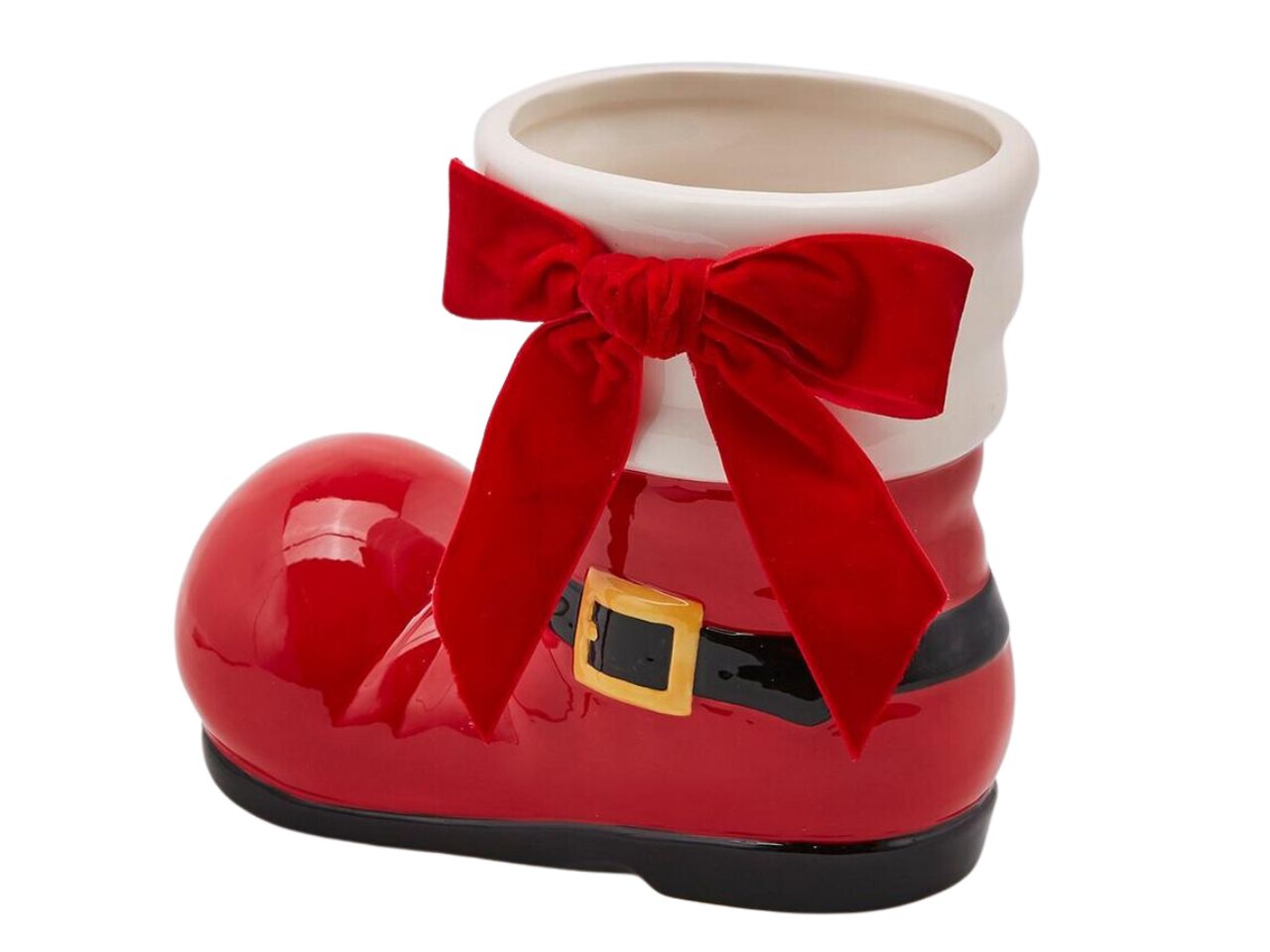 Vaso di babbo natale - scarpone misura h.19x23x10cm colore bianco e rosso