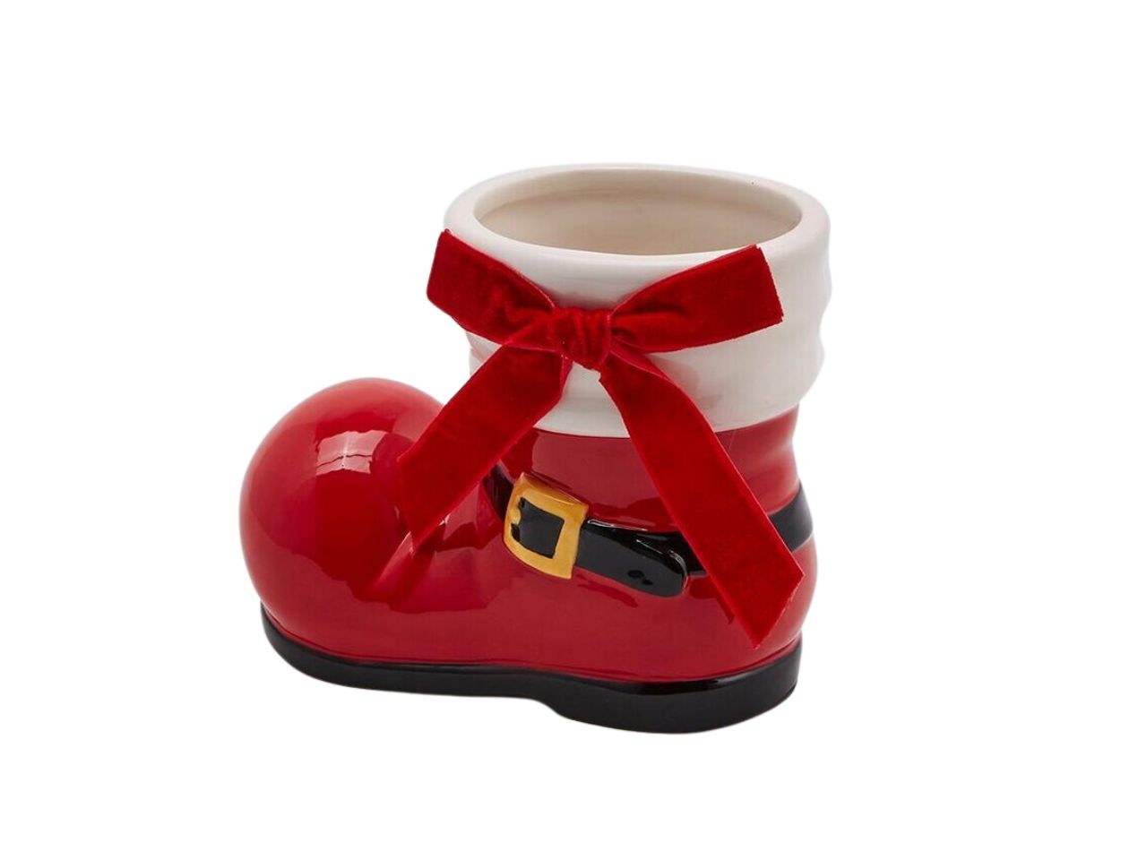 Vaso di babbo natale - scarpone misura h.13x8x16cm colore bianco e rosso