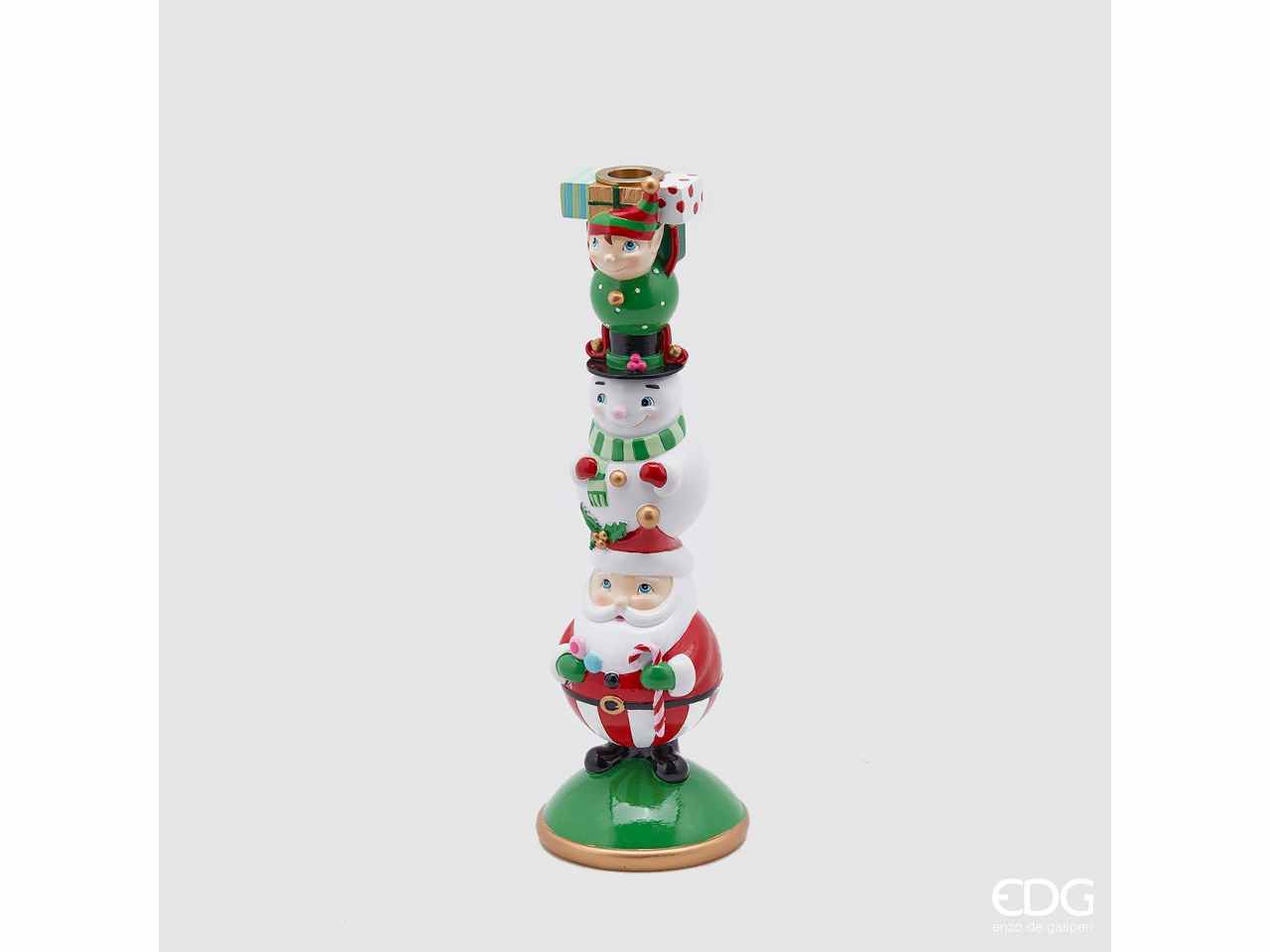 Portacandela babbo natale con elfo e pupazzo di neve h.35cm