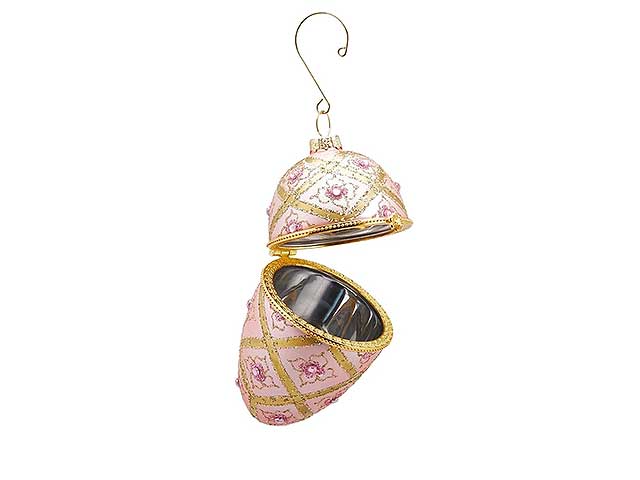 Palline natalizie con contenitore rosa in vetro h11cm diametro 6cm
