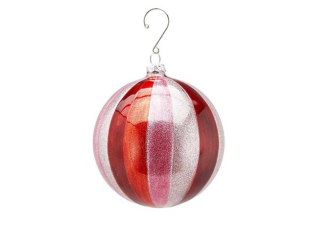 Palline natalizie righe burgundy in vetro diametro 12cm