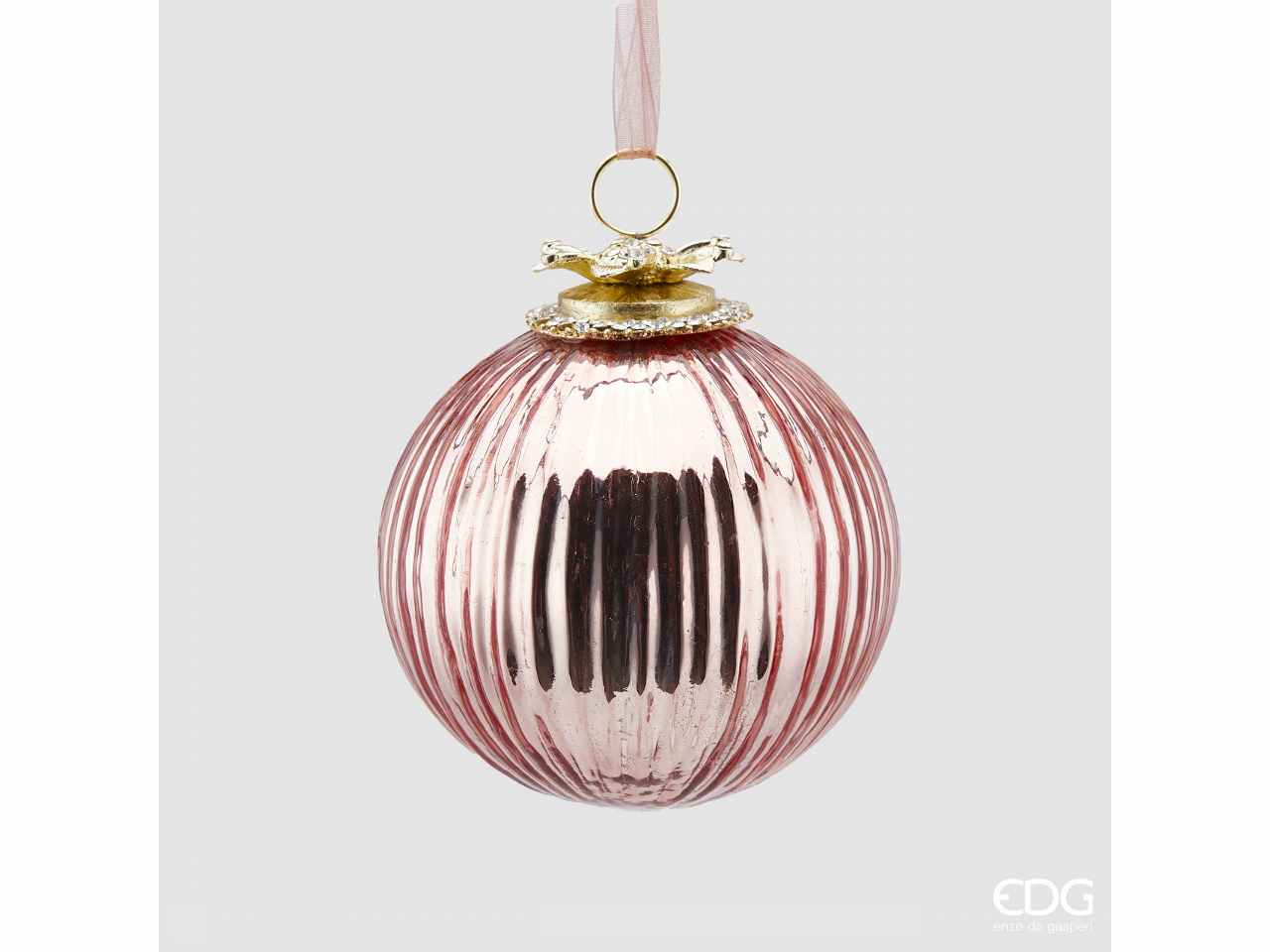Palla di natale in vetro d.10cm gioiello a righe rosa