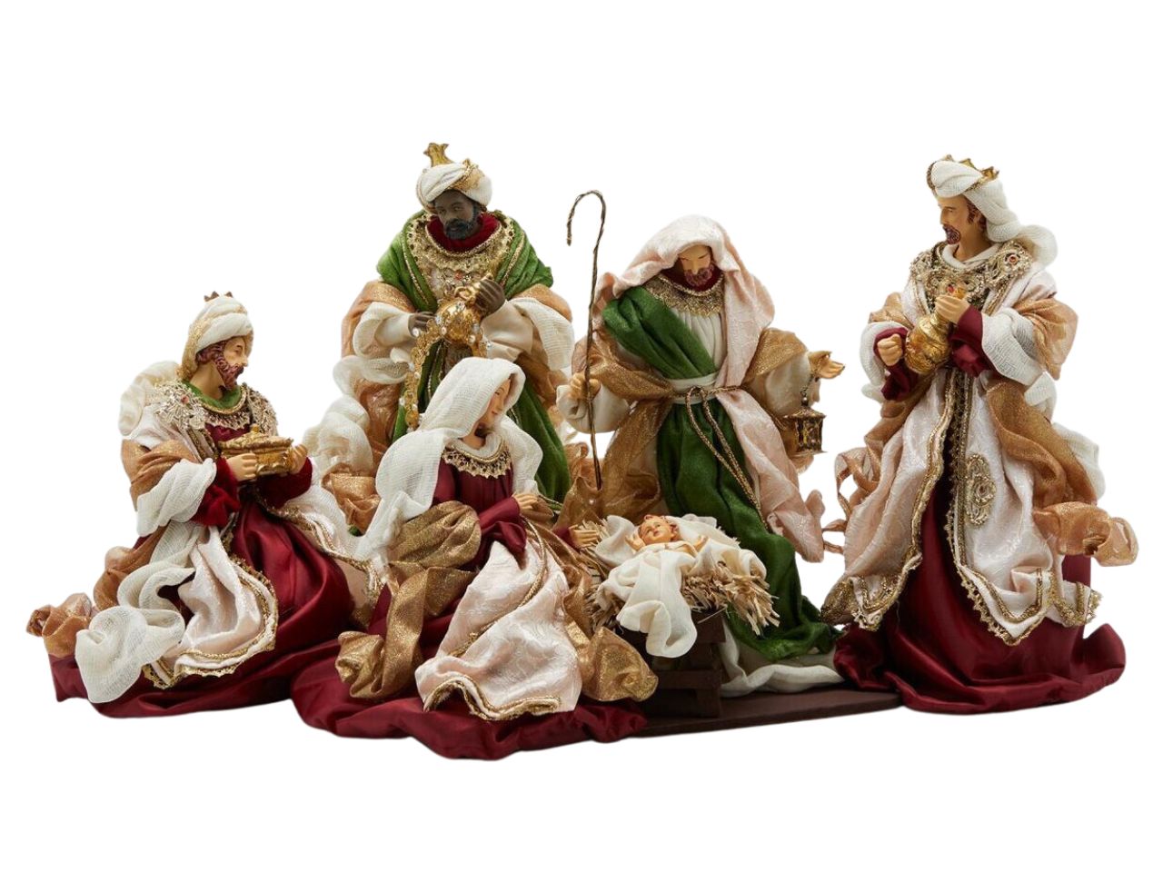 Nativita king con re magi misura h.36cm colore verde e rosso - la confezione comprende 4 soggetti