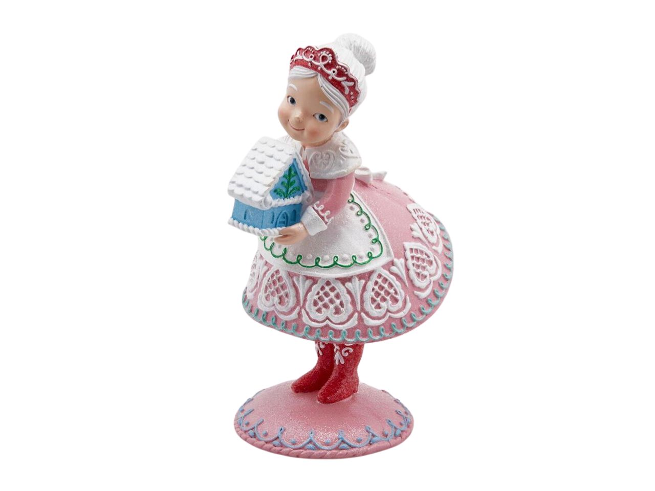 Mamma natale in poliresina con torta misura h.33cm colore bianco e rosa