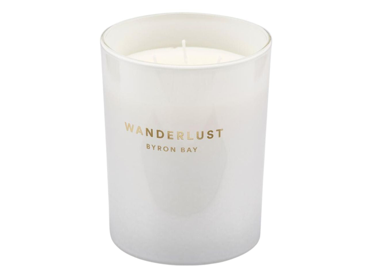 Candela profumata wanderlust byron bay 470gr altezza 12,5cm diametro 10cm fragranza soft cotton con 3 stoppini e scatola regalo