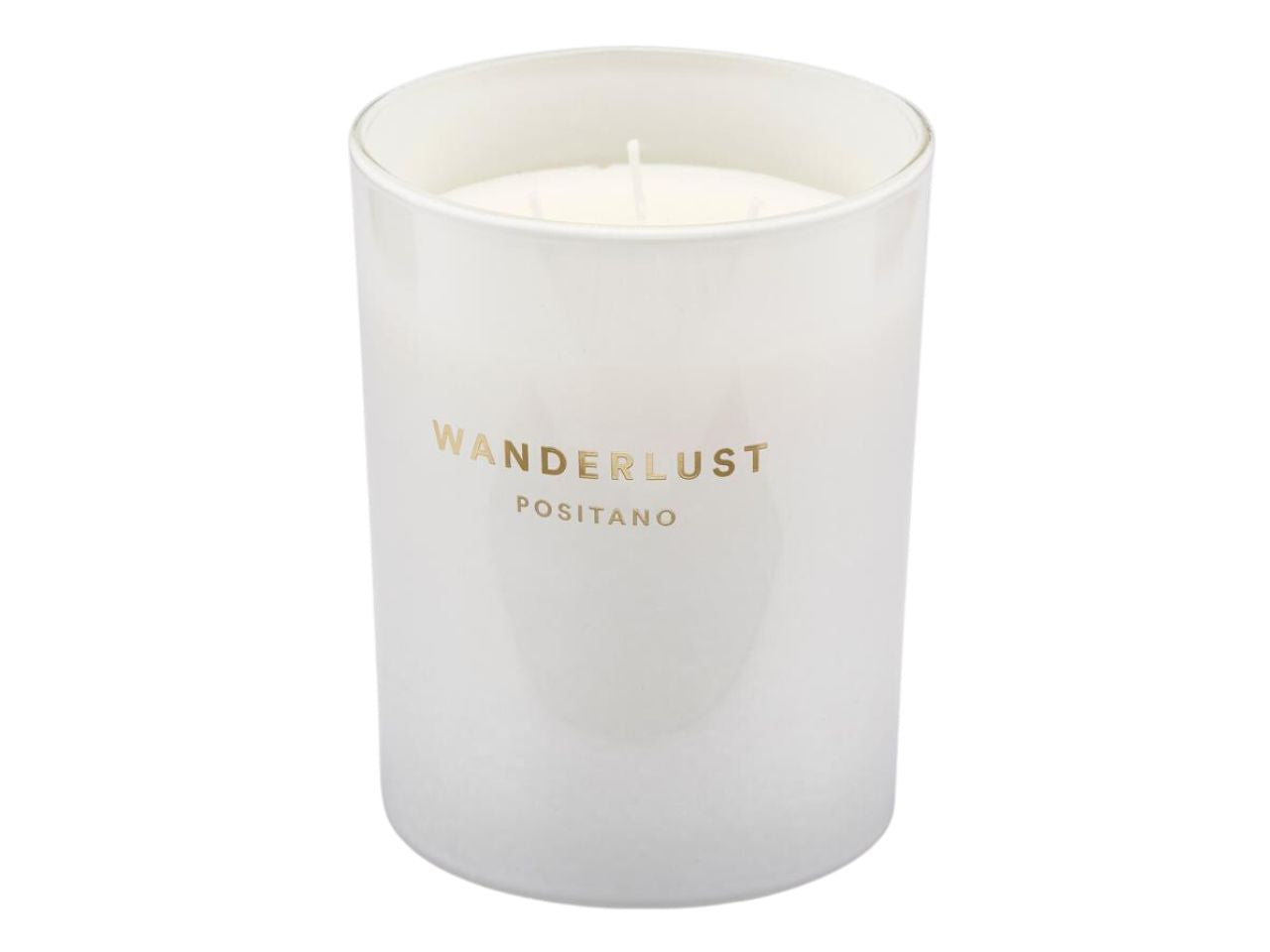 Candela profumata wanderlust positano 470gr altezza 12,5cm diametro 10cm fragranza lemon lavander con 3 stoppini e scatola regalo