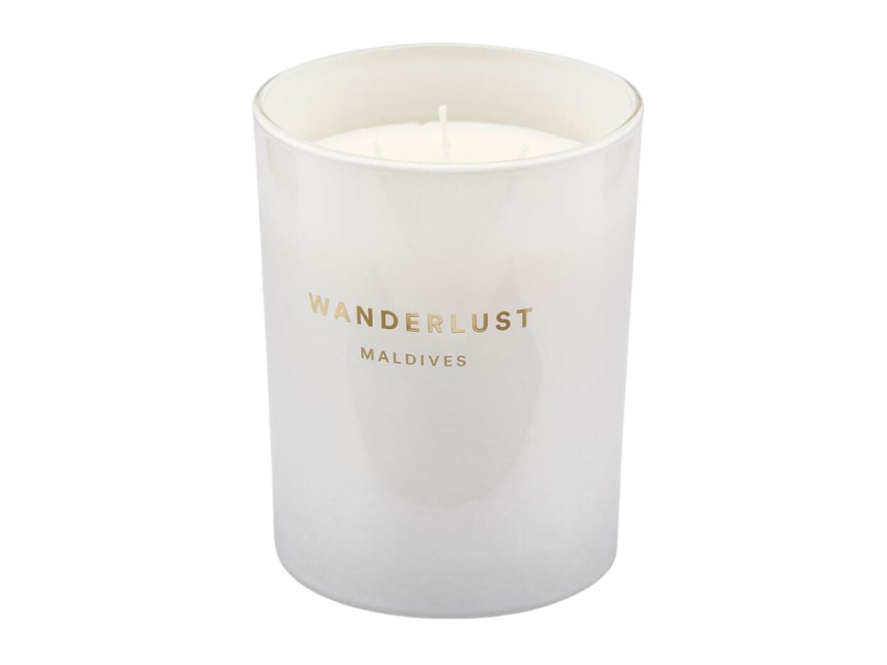 Candela profumata wanderlust monoi 470gr altezza 12,5cm diametro 10cm fragranza monoi con 3 stoppini e scatola regalo