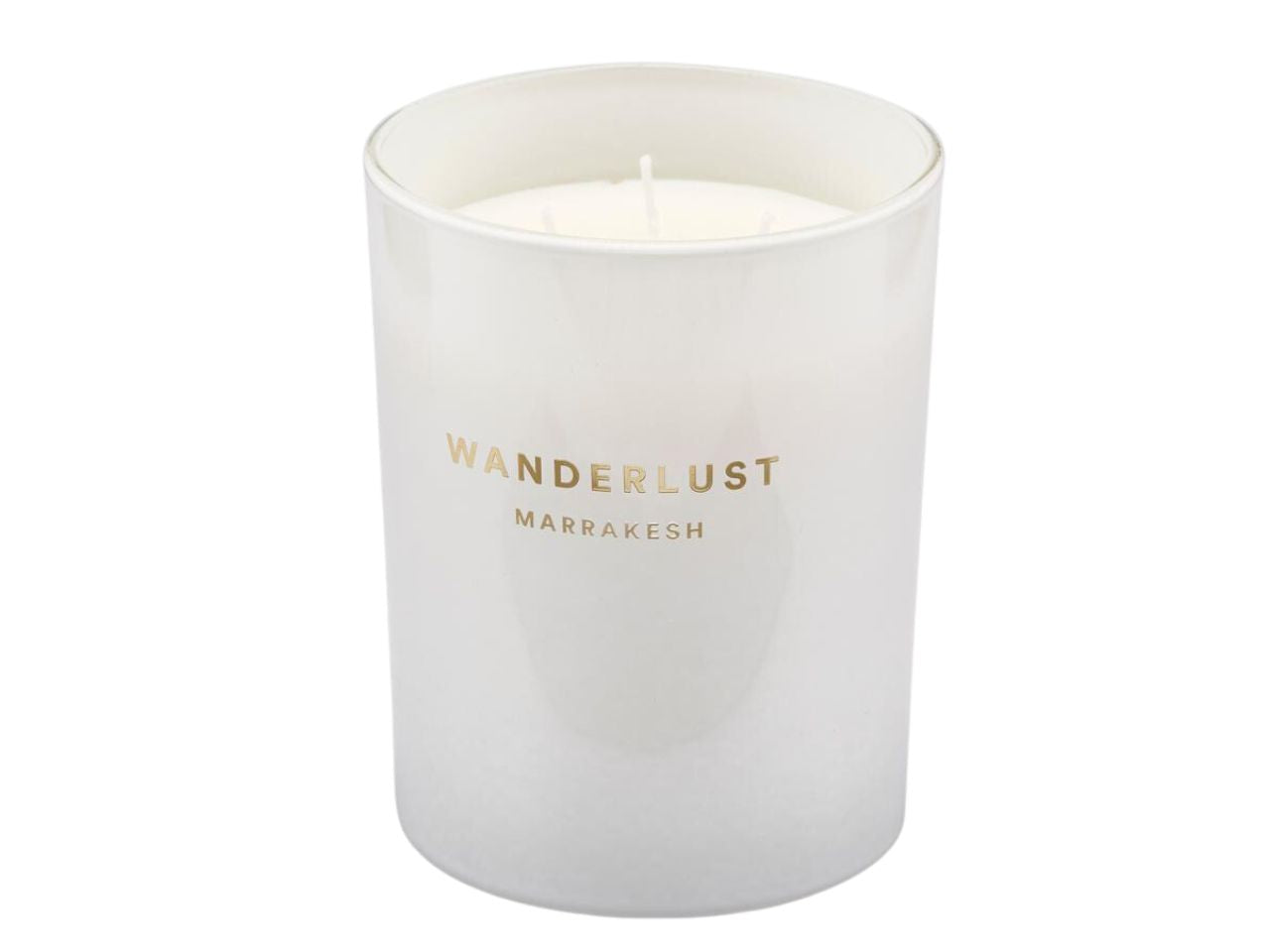 Candela profumata wanderlust marrakesh 470gr altezza 12,5cm diametro 10cm fragranza pure silk con 3 stoppini e scatola regalo
