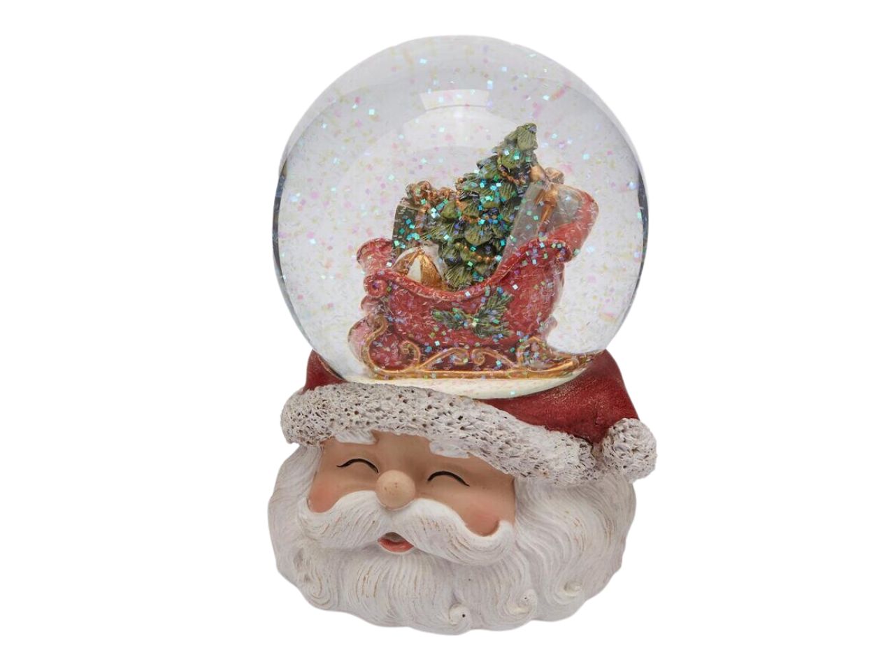 Sfera acqua con babbo natale e slitta misura h.14xd.11cm