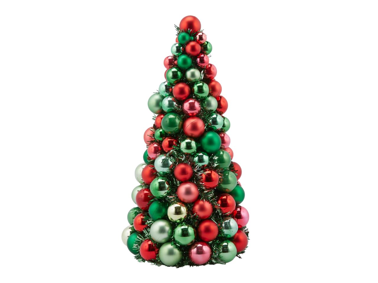 Albero di natale a cono con palline in poliresina misura h.40cm colore verde e rosso