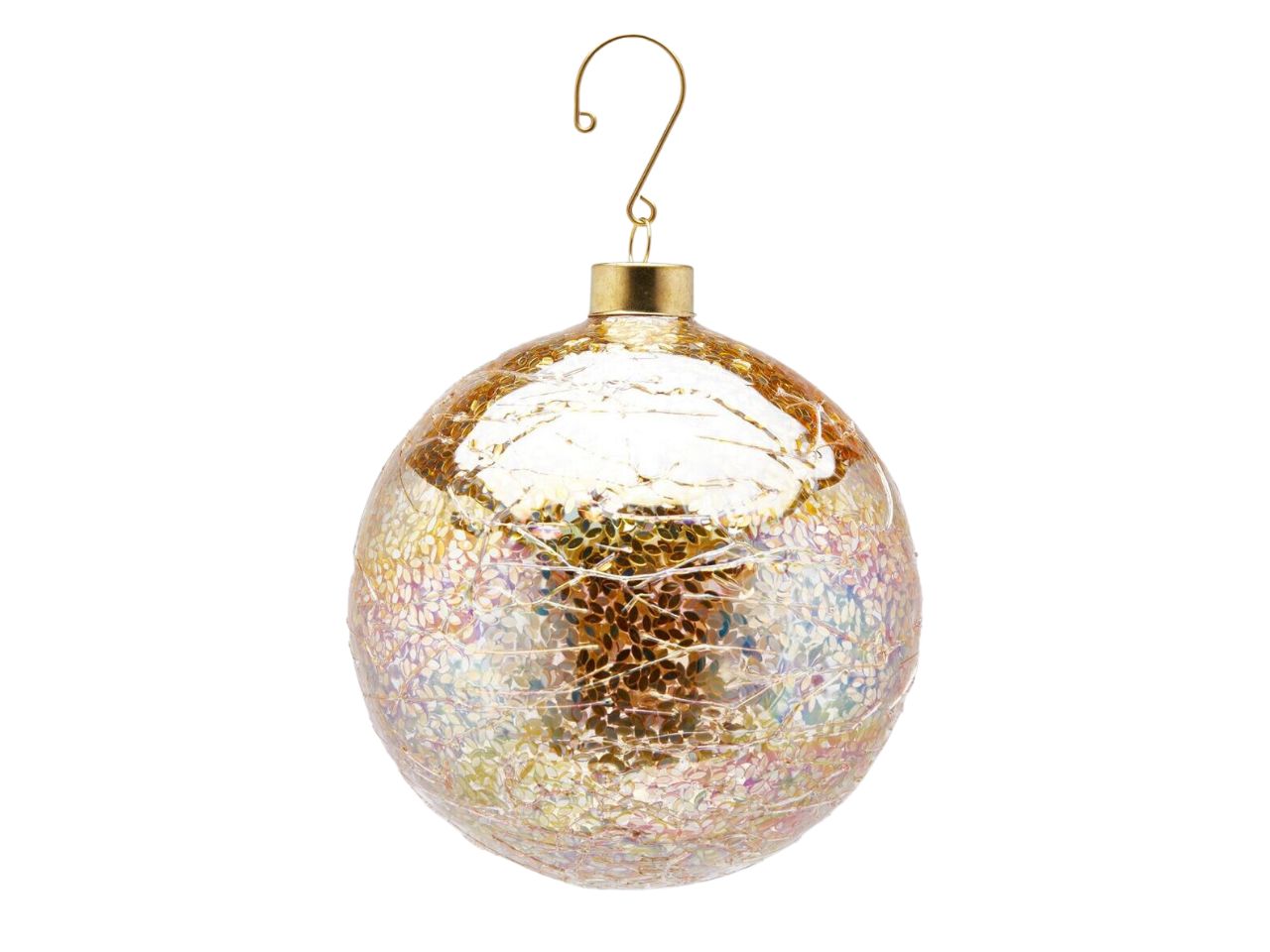 Palla di natale in vetro con microfoglie misura d.10cm colore oro