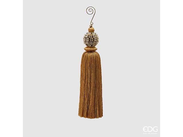 Pendente natalizio nappa con sfera diamantini oro 23cm