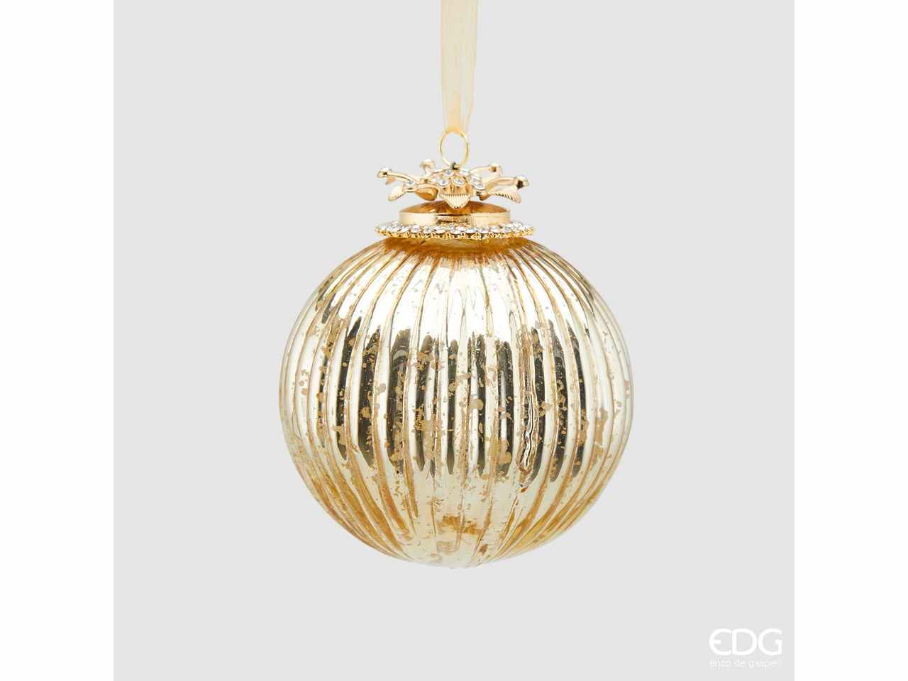 Palla di natale in vetro d.10cm gioiello a righe oro