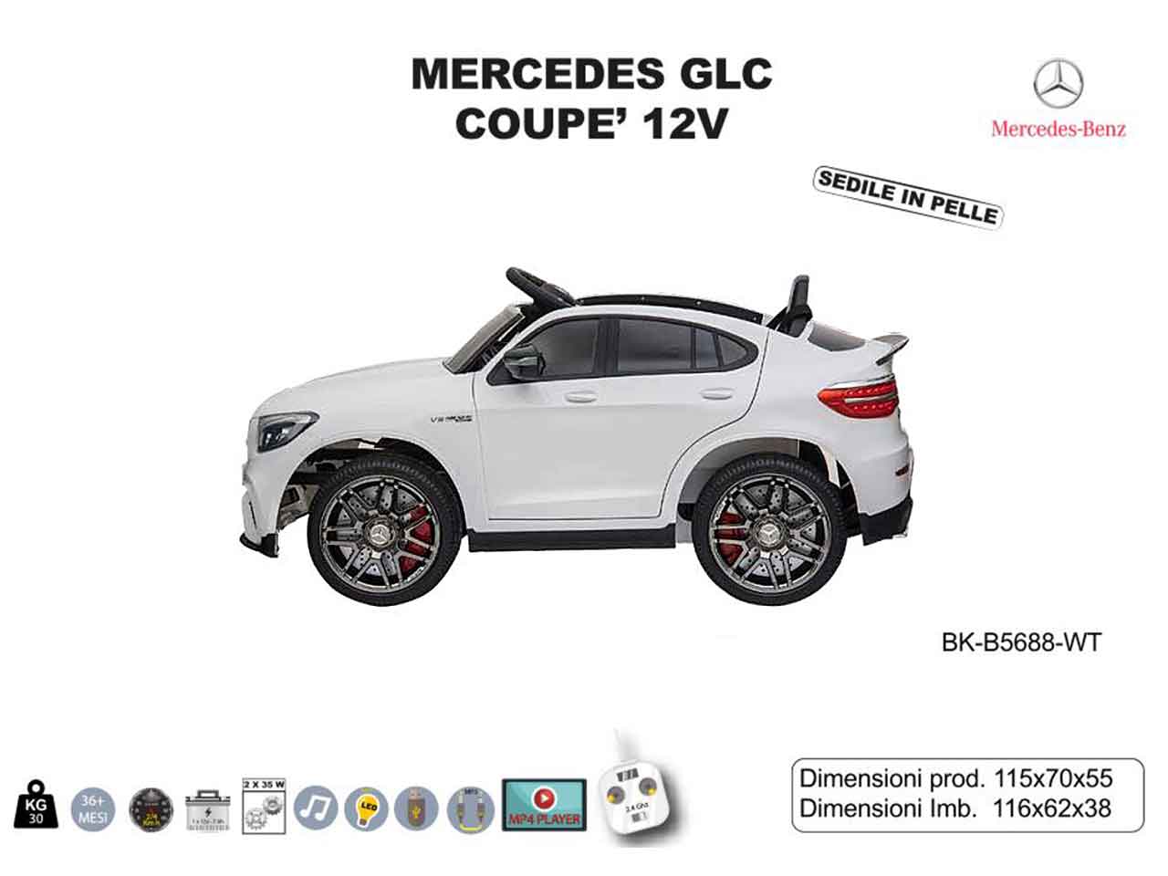 auto mercedes glc coupe' 12v c/mp4 bianca bk-b5688
