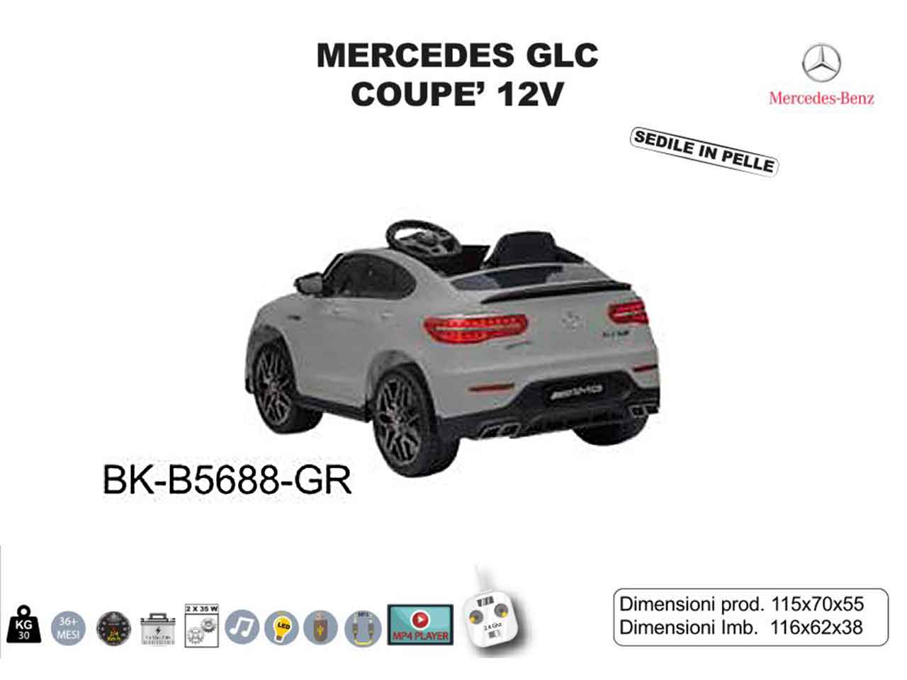 Auto mercedes glc coupe' 12v c/mp4 grigia bk-b5688