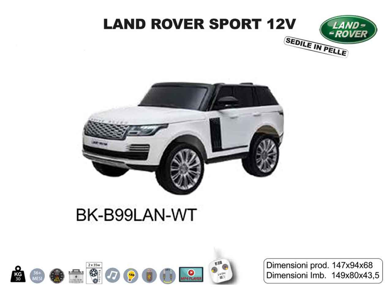 auto land rover sport 12v c/mp4 bianca bk-b99lan