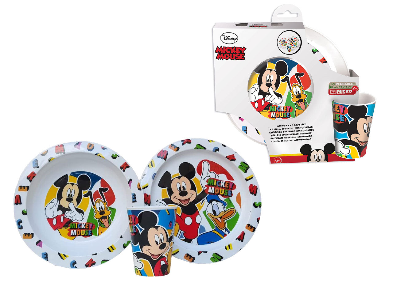 Mickey set da 3 pezzi comprende 2 piatti con bicchiere per microonde